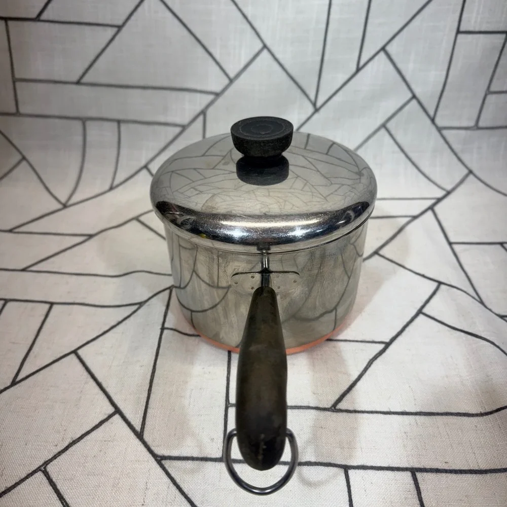 Revere Ware Saucepan 2 Qt Silver Copper Bottom Vintage Lid Bakelite Handle